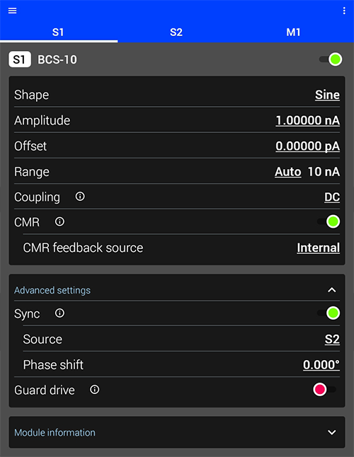 BCS_screen BCS-10 module options