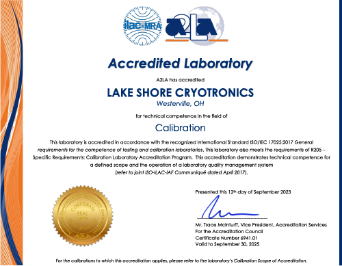 Lake Shore 17025 certificate
